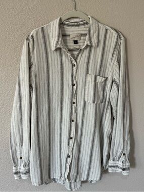 Universal Thread Linen Blend Striped Button Down Shirt XL Lightweight Neutral